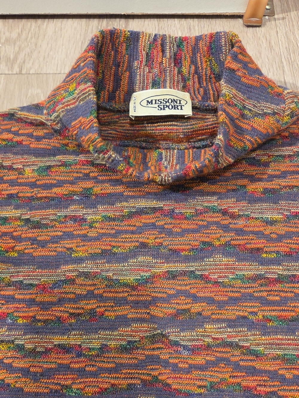 Missoni Sport Vintage Multicolor Orange-Blue Knit Turtleneck Sweater